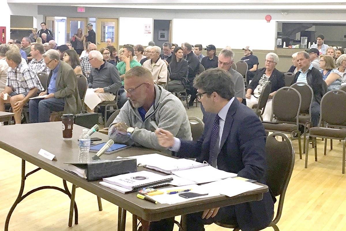 Stettler County’s SDAB hearing on Paradise Shores Aug. 16 was adjourned until Sept. 18 after legal counsel for RV Sites Canada requested the delay to give them time to go over almost 4,000 pages submitted by nine appellants.  Lisa Joy/Stettler Independent