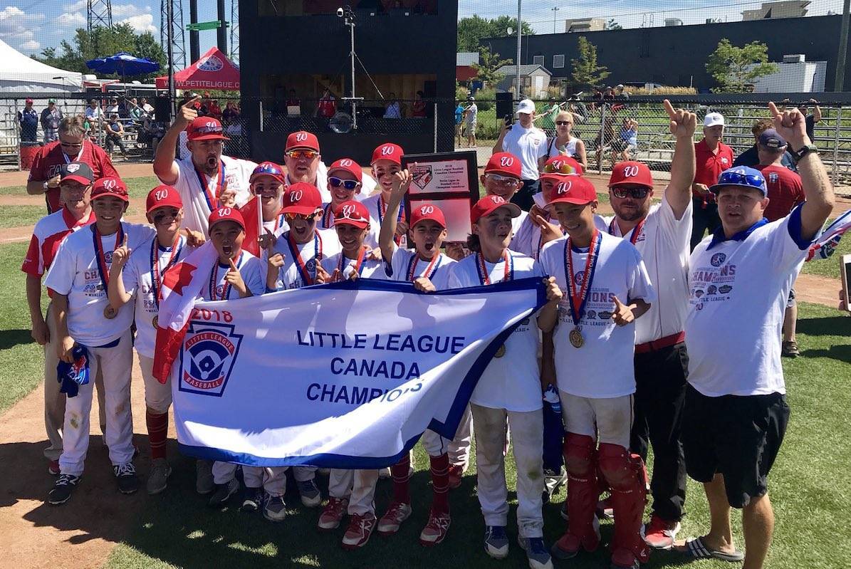 Whalley Major Allstars celebrate their Canadian Little League Championship win Saturday in Quebec. (Photo: Twitter.com/WLLBALL)