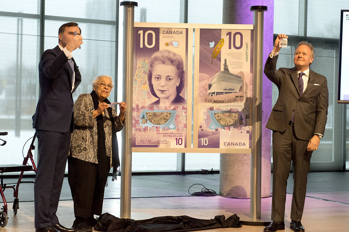 On March 8, the new $10 bank note featuring Viola Desmond was unveiled during a ceremony at the Halifax Public Library. Here her sister, Wanda Robson, was part of the ceremony that acknowledged the life of Desmond. Photo courtesy of Bank of Canada