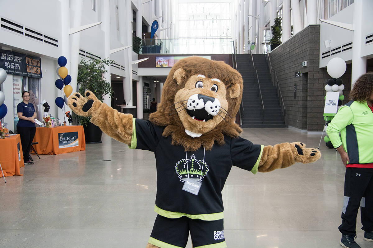 Red Deer College mascot Rufus was having a roaring good time greeting guests at the new Gary W. Harris Canada Games Centre in Red Deer on Aug. 23. Todd Colin Vaughan/Red Deer Express