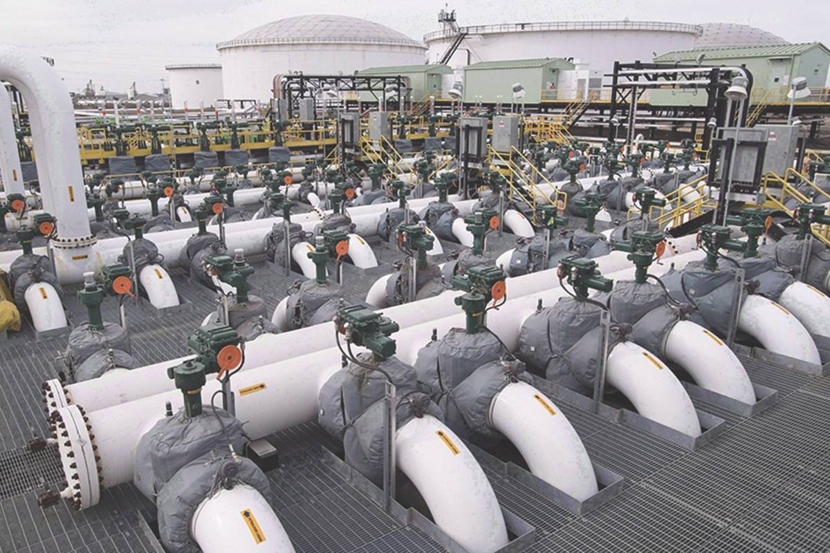 Kinder Morgan Canada says expanding the Trans Mountain pipeline could cost the federal government as much as $1.9 billion beyond the company’s original construction estimate and take 12 months longer to finish. Pipes are seen at the Kinder Morgan Trans Mountain facility in Edmonton on Thursday, April 6, 2017. (Jonathan Hayward/The Canadian Press)