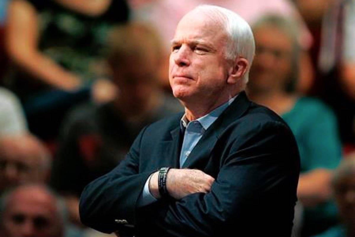 FILE - In this Aug. 25, 2009 file photo, Sen. John McCain, R-Ariz., holds a healthcare town hall meeting in Sun City, Ariz. McCain’s family says the Arizona senator has chosen to discontinue medical treatment for brain cancer. (AP Photo/Matt York)