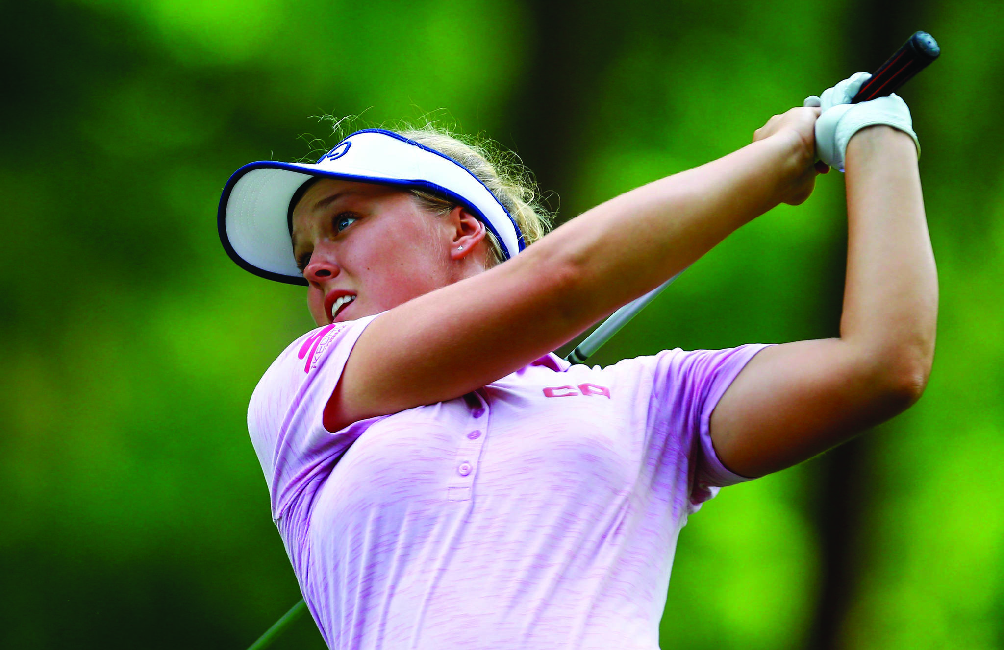 Brooke Henderson, of Canada, tees off on the seventh hole during the first round of the U.S. Women’s Open golf tournament at Shoal Creek, Thursday, May 31, 2018, in Birmingham, Ala. Brooke withdrew from the tournament before the start of the second round for personal reasons. The LPGA tweeted Friday that the native of Smiths Falls, Ont., will be returning home to Ottawa to be with her family. (AP Photo/Butch Dill)