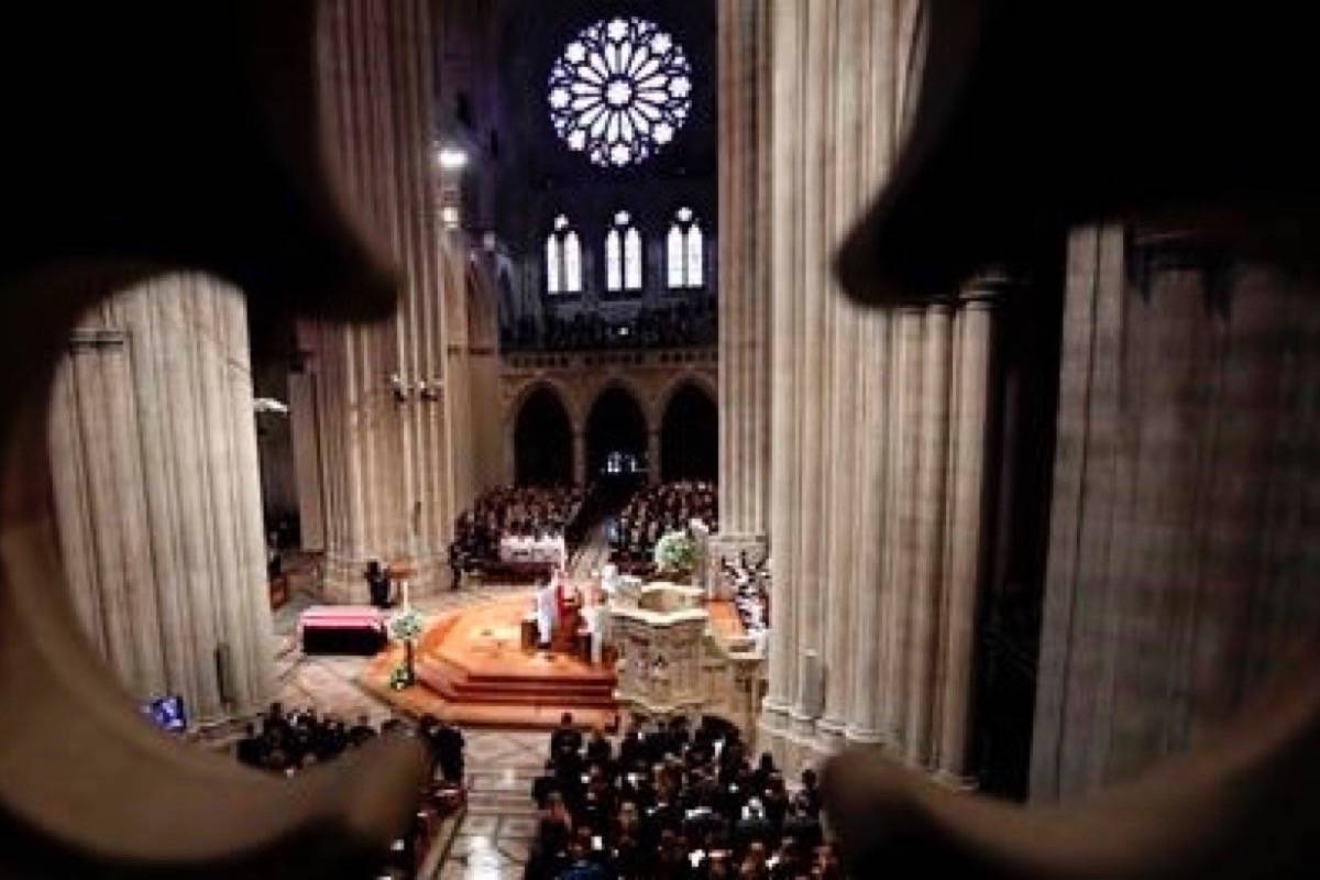 Dignitaries and invited guests attend a memorial service for Sen. John McCain at Washington National Cathedral on Saturday, Sept. 1, 2018. McCain died Aug. 25, from brain cancer at age 81. (AP Photo/Pablo Martinez Monsivais)