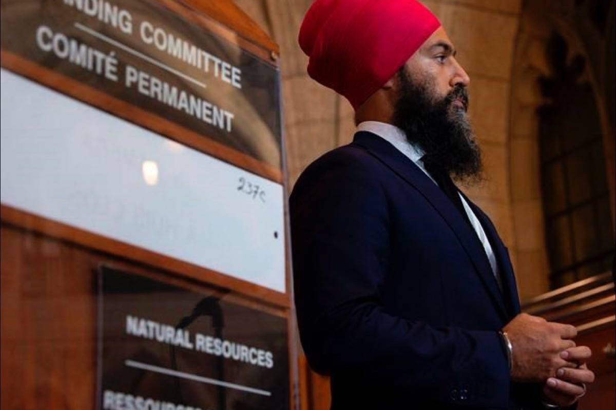 The federal New Democrats pulled in even less money this year than last, as the party reports raising just under five million dollars in 2017. NDP leader Jagmeet Singh speaks outside of a meeting of the House of Commons Natural Resources committee Ottawa, Tuesday September 4, 2018. (Adrian Wyld/The Canadian Press)