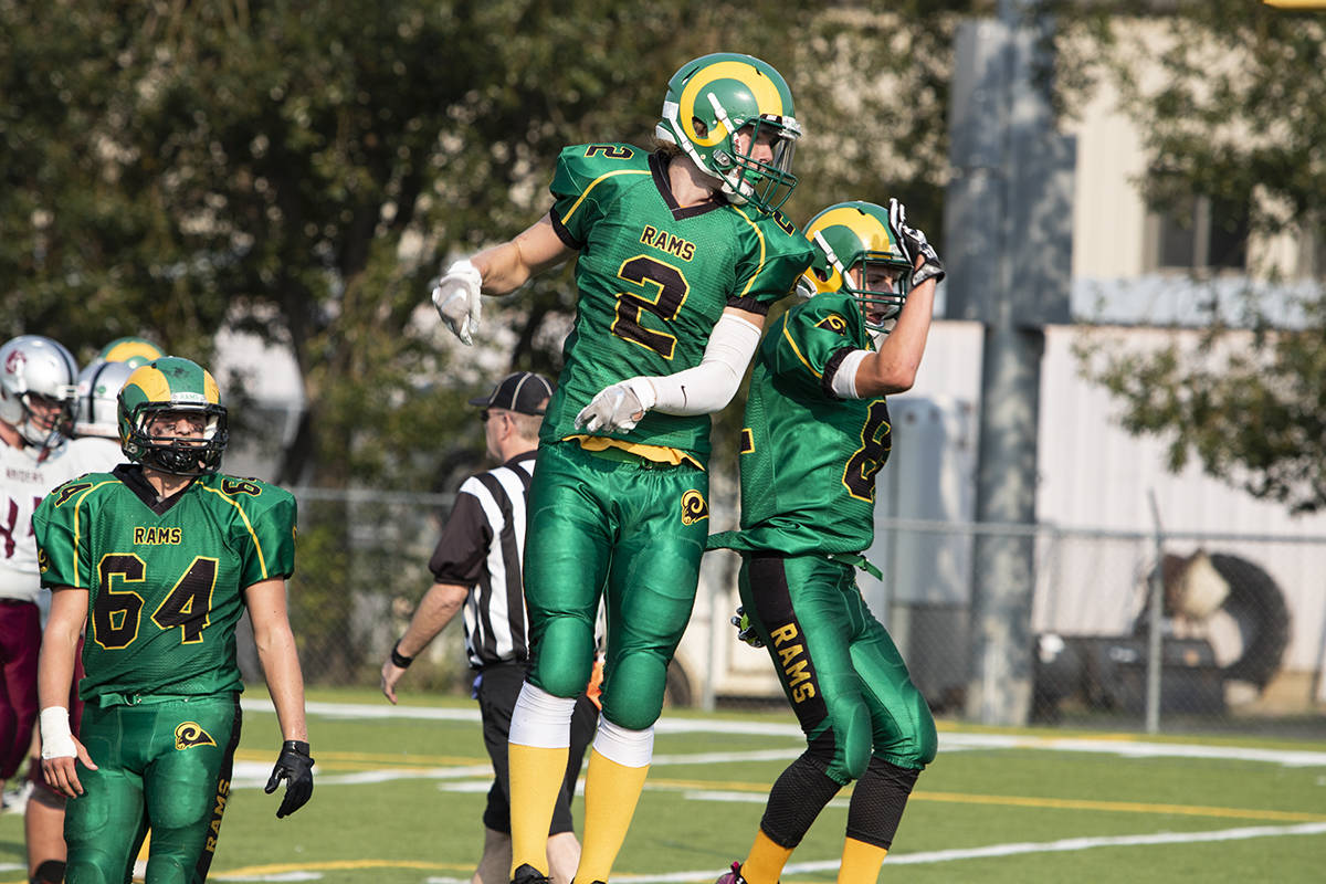 Lacombe Ram star Wide Receiver Richard Jans had three touchdowns in their game against the Holy Rosary Raiders. Todd Colin Vaughan/Lacombe Express
