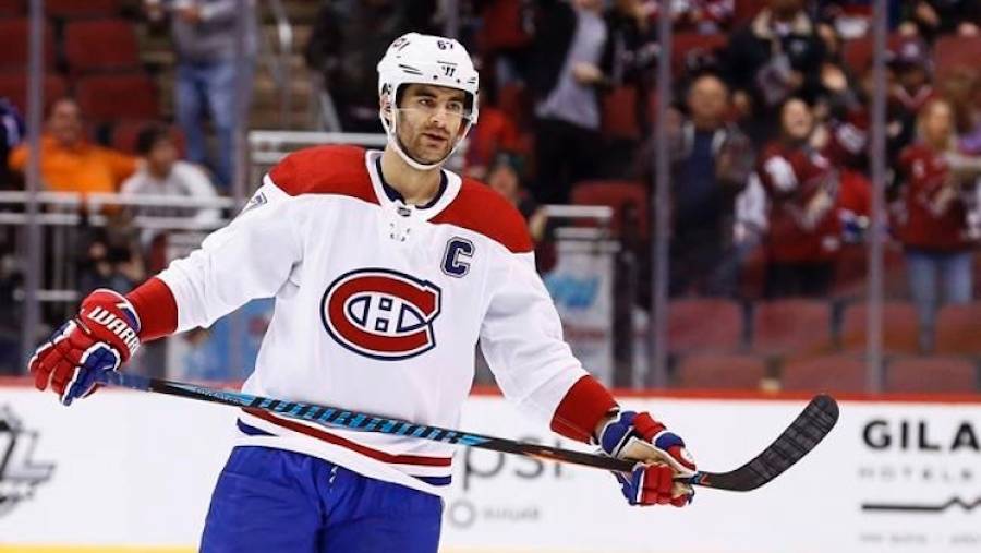 FILE - In this Thursday, Feb. 15, 2018, file photo, Montreal Canadiens left wing Max Pacioretty (67) pauses on the ice during the second period of an NHL hockey game against the Arizona Coyotes in Glendale, Ariz. (AP Photo/Ross D. Franklin, File)