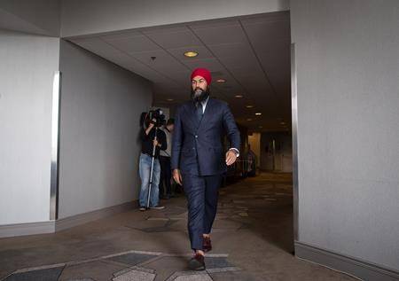 NDP Leader Jagmeet Singh arrives for the start of a three-day NDP caucus national strategy session in Surrey, B.C., on Tuesday September 11, 2018. THE CANADIAN PRESS/Darryl Dyck