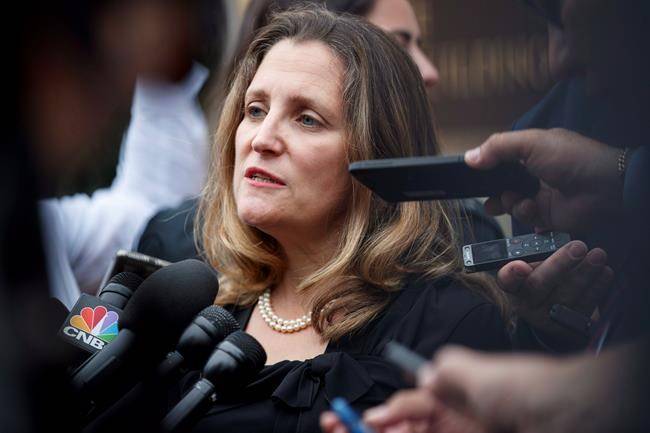 Freeland not returning immediately to Washington after briefing PM on NAFTA