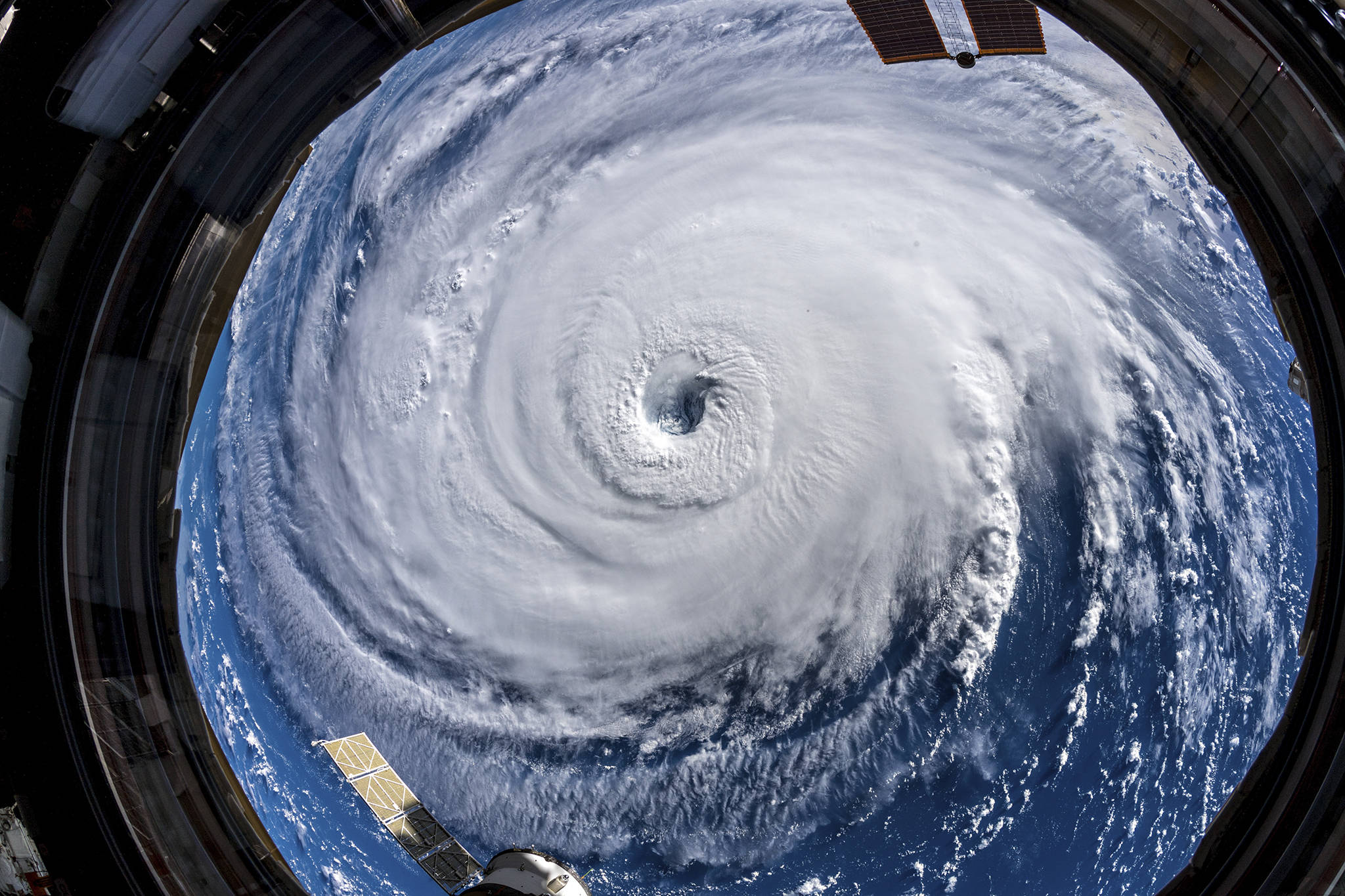 The eye of Hurricane Florence is seen from the International Space Station. (Alexander Gerst/NASA)