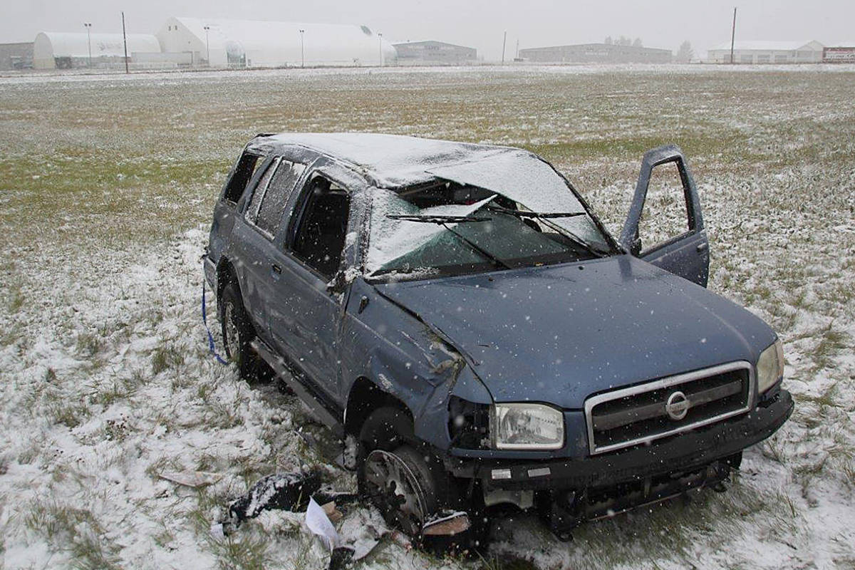 First collision during first snowfall: Emergency crews were called to a rollover Thursday morning near the Highway 2 and Highway 53 interchange. With the first snowfall of the season some of the area highways were slippery. It is believed there were minor injuries in this incident.                                Photo submitted