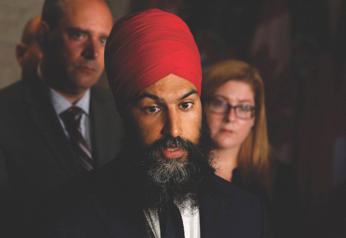 NDP Leader Jagmeet Singh speaks about the harassment allegations against Saskatchewan MP Erin Weir outside the House of Commons on Parliament Hill in Ottawa on Thursday, May 3, 2018. THE CANADIAN PRESS/ Patrick Doyle