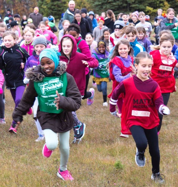Students from schools across Red Deer run in the Dawe Run on Tuesday morning at Heritage Ranch. Robin Grant/Red Deer Express