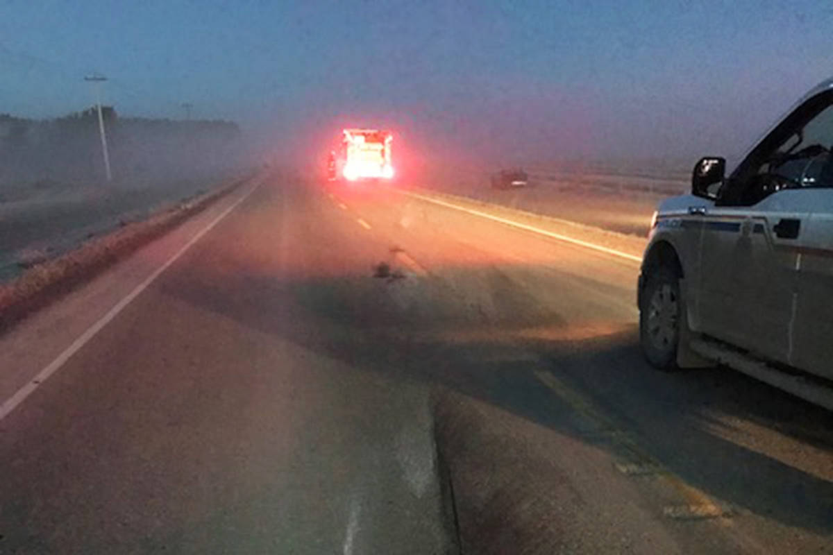 Members of the Ponoka County West District Fire Department, along with RCMP and EMS were on scene of a rollover Wednesday morning that claimed the life of an 18-year-old Rimbey teen. The cause of the collision is not known at this time.                                Photo submitted