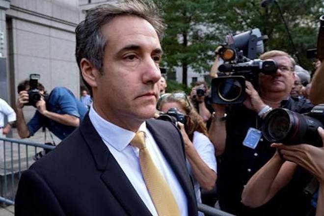 FILE - In this Aug. 21, 2018 file photo, Michael Cohen, former personal lawyer to President Donald Trump, leaves federal court after reaching a plea agreement in New York. On Thursday, Sept. 20, 2018, via Twitter, Cohen praised himself for providing ‚Äúcritical information‚Äù in the special counsel‚Äôs investigation into Russian interference in the 2016 election. (AP Photo/Craig Ruttle, File)