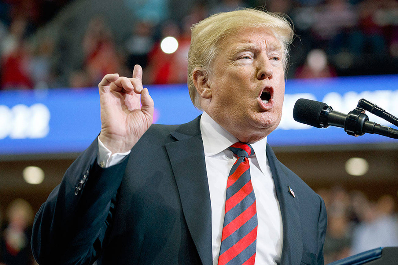 President Donald Trump speaks during a campaign rally, Friday, Sept. 21, 2018, in Springfield, Mo. (AP Photo/Evan Vucci)