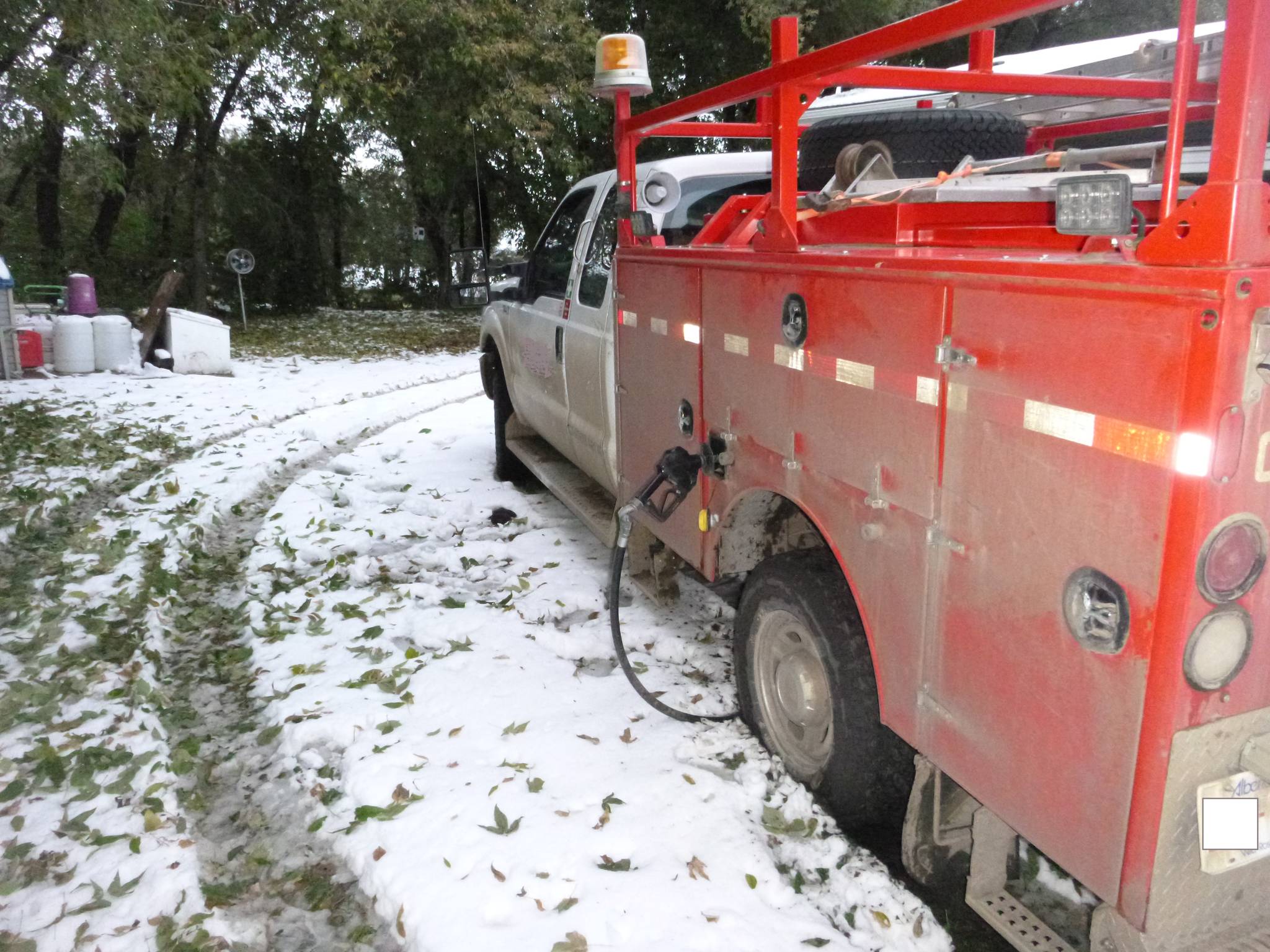 Ponoka RCMP have charged a 30-year-old woman with the alleged theft of this rail maintenance truck while it was still being fueled up on Sunday afternoon. The hose was ripped off the pump and remained on the truck where it was located north of Ponoka.                                RCMP photo