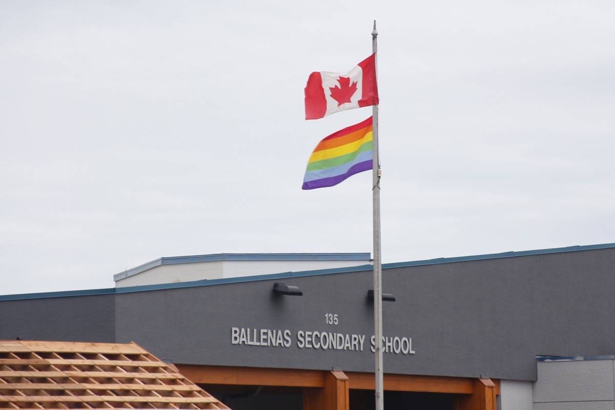 NEWS File Photo Ballenas Secondary School raised the rainbow flag last year in support of its LGBTQ community. But the school and the school district efforts are more than just symbolic, with ongoing work to change policies and educate staff and students using a new B.C. wide plan called SOGI 123.