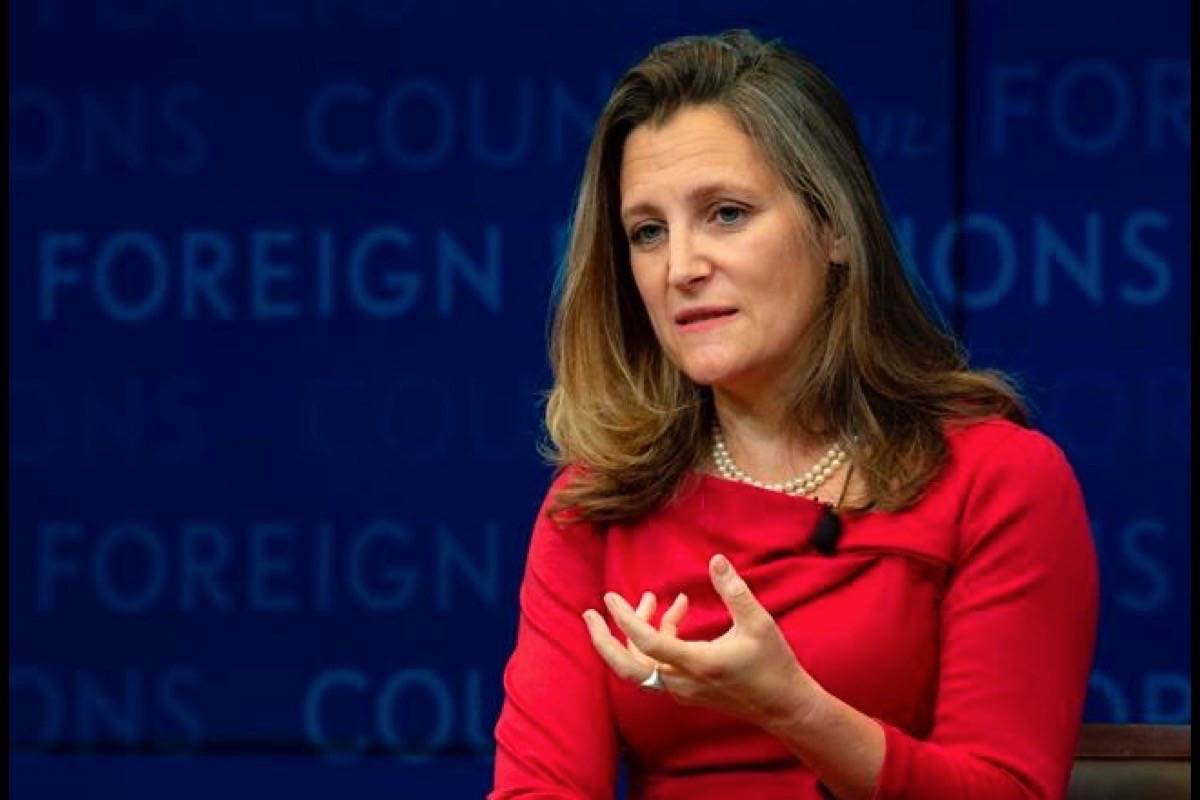 Foreign Affairs Minister Chrystia Freeland participates in a discussion at the Council on Foreign Relations in New York, Tuesday, Sept. 25, 2018. Freeland’s marquee speech to the United Nations General Assembly has been postponed until Monday. (Adrian Wyld/The Canadian Press)