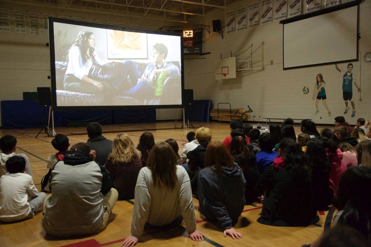 Students at St. Patrick’s Community School watched MADD Canada’s new video on Thursday afternoon. It’s a part of a campaign that educates youth of the dangers of driving impaired. Robin Grant/Red Deer Express