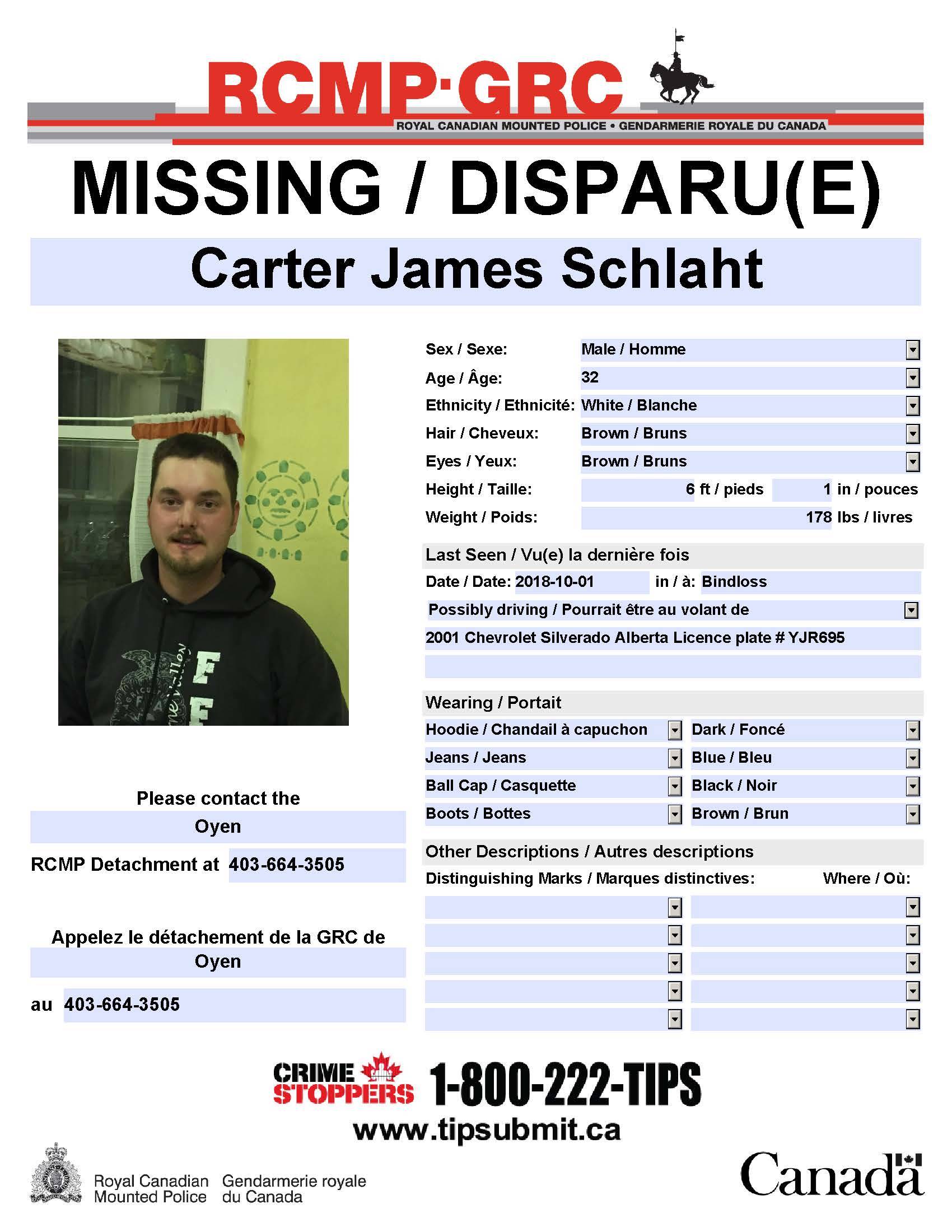 Oyen RCMP seek public’s assistance in locating missing male
