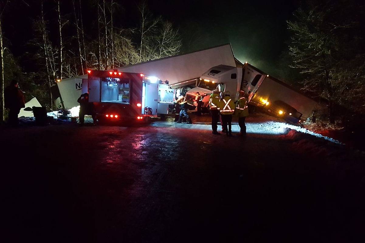 A multi-vehicle crash on the Coquihalla sent 29 people to hospital in February 2018. Image: Facebook/Hope Volunteer Search and Rescue