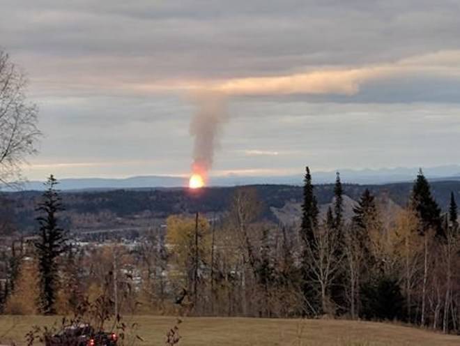 A pipeline has ruptured and sparked a massive fire north of Prince George, B.C. is shown in a photo provided by Dhruv Desai. THE CANADIAN PRESS/HO-Dhruv Desai