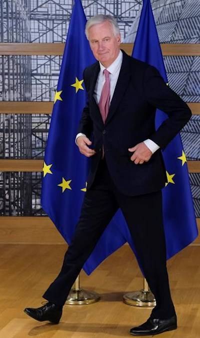 EU chief Brexit negotiator Michel Barnier arrives for a meeting with European Council President Donald Tusk at the European Council headquarters in Brussels, Tuesday, Oct. 16, 2018. (Olivier Hoslet, Pool Photo via AP)