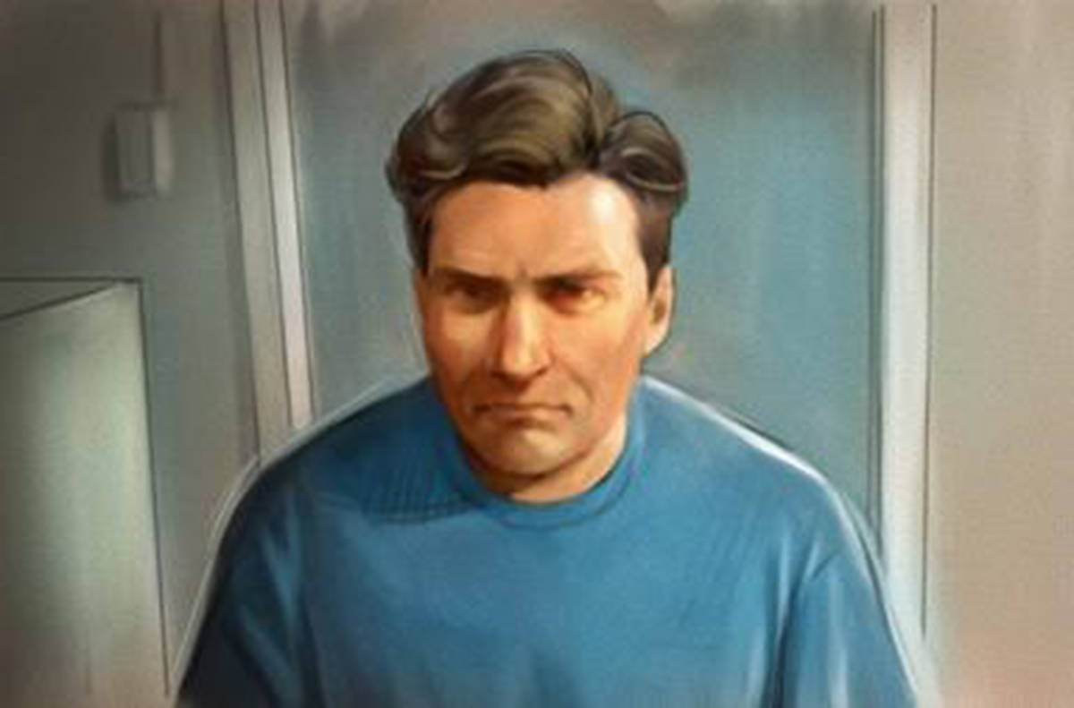 Paul Bernardo is shown in this courtroom sketch during Ontario court proceedings via video link in Napanee, Ont., on October 5, 2018. Paul Bernardo, whose very name became synonymous with sadistic sexual perversion, is expected to plead for release on Wednesday by arguing he has done what he could to improve himself during his 25 years in prison, mostly in solitary confinement. (Greg Banning/The Canadian Press)