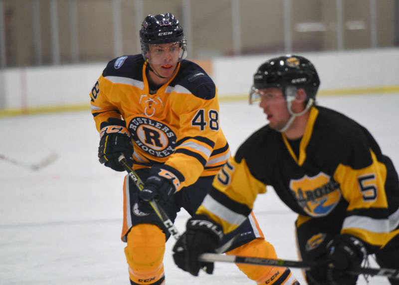 The Red Deer Senior AA Rustlers have skated to victory in the first two games of the season this month. The City’s newest team is up against Sylvan Lake Pirates Saturday night at the Penhold Multiplex. Photo credit: Dennis Berg.