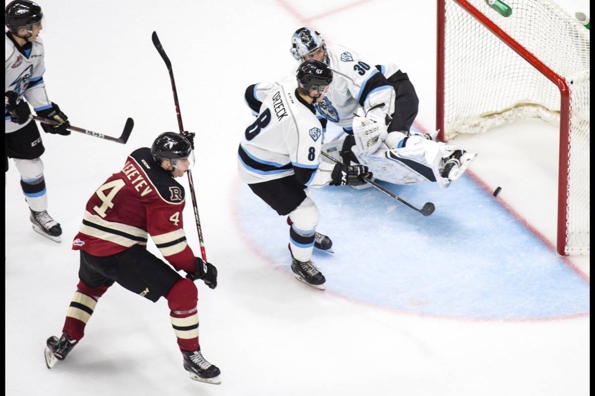 After cruising down the ice uninterrupted defenseman Alexander Alexeyev scored the winning goal in overtime against the Kootenay Ice on Saturday.                                Robin Grant/Red Deer Express