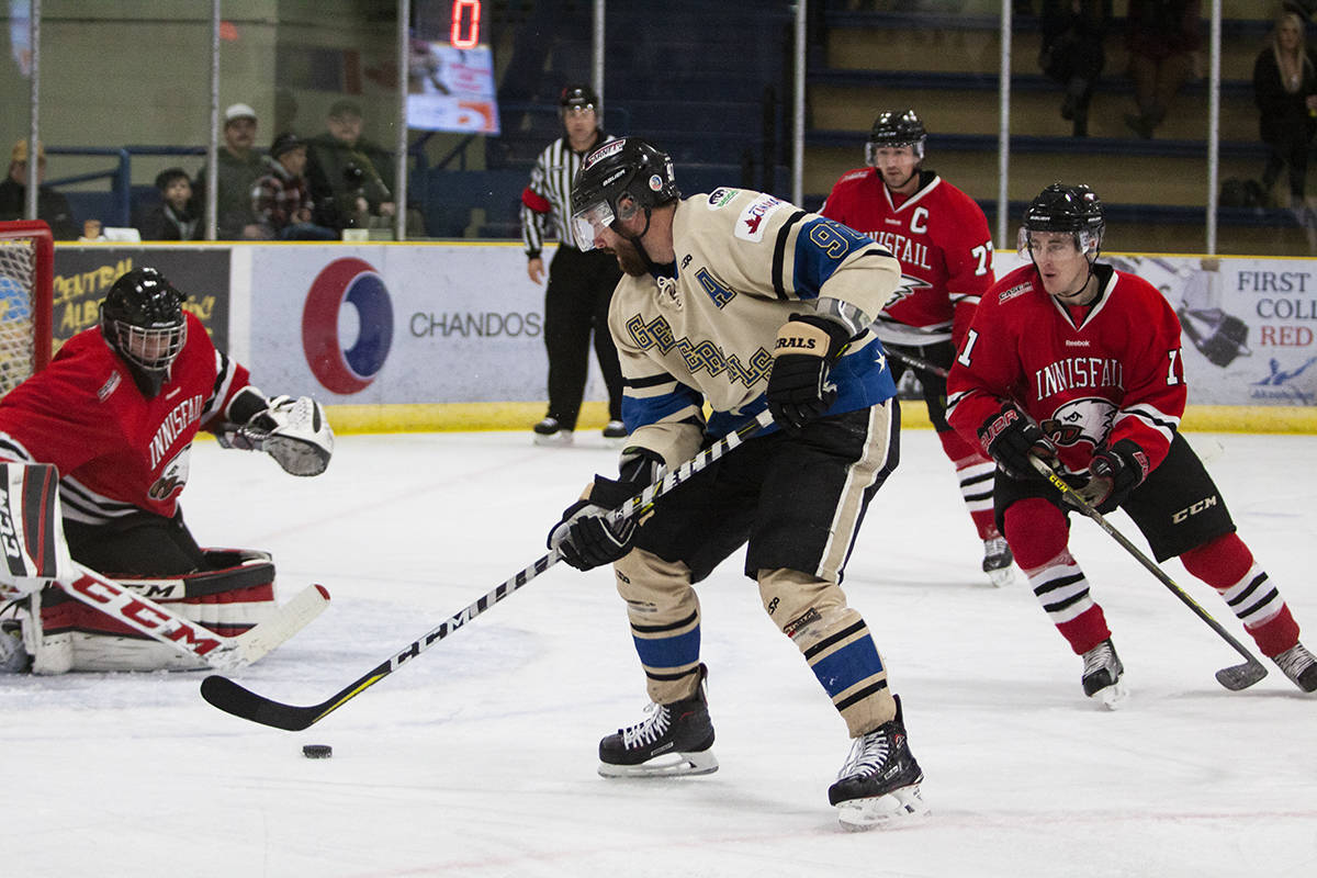 Jesse Todd kicked things off for the Lacombe Generals with a goal and an assist in the first period of a game against the Innisfail Eagles. Todd Colin Vaughan/Lacombe Express