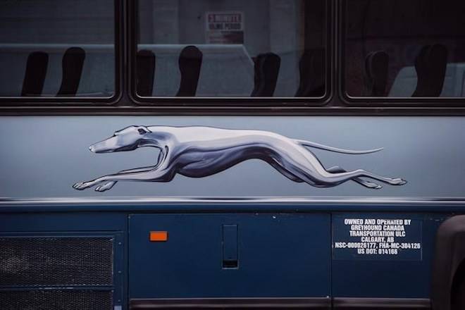 The Greyhound logo is seen on one of the company’s buses, in Vancouver, on Monday July 9, 2018. THE CANADIAN PRESS/Darryl Dyck