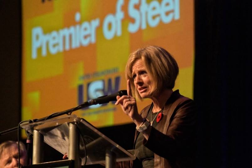 Alberta Premier Rachel Notley addresses a convention of Western Canadian United Steelworkers in Kamloops on Oct. 31, 2018. Photograph By DAVE EAGLES/KTW