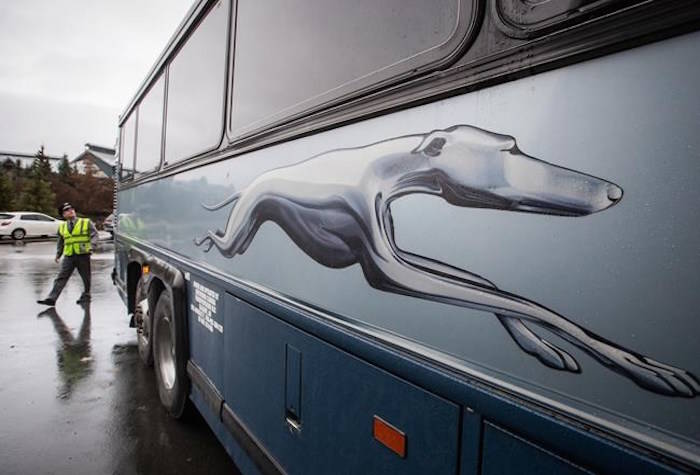 Greyhound bus driver Brent Clark, who has been with the company since 1983, does a walk-around before moving the bus to a parking lot after arriving in Whistler, B.C., from Vancouver on Wednesday October 31, 2018. THE CANADIAN PRESS/Darryl Dyck