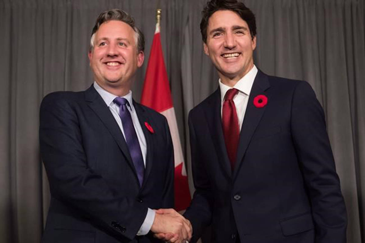 Prime Minister Justin Trudeau, right, meets with Vancouver mayor-elect Kennedy Stewart in Vancouver, on Thursday November 1, 2018. Vancouver’s incoming mayor says a revamped National Energy Board review of the Trans Mountain pipeline expansion is likely doomed to fail and will land the federal government back in a courtroom. (Darryl Dyck/The Canadian Press)