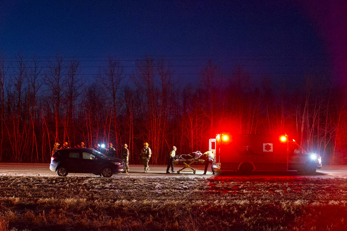 Mule deer runs into car: A woman was taken to the Ponoka Hospital and Care Centre for a check up after a deer hit the driver’s side of her car Thursday night. The incident occurred north of Ponoka on Highway 2A at about 5:45 p.m. The driver’s side airbag deployed and the woman was taken to the hospital, although it is believed the injuries were minor. EMS, Ponoka RCMP and the Ponoka County East District Fire Department responded to the call. The dead deer was found in the ditch a short distance from the scene.                                Photo by Jeffrey Heyden-Kaye