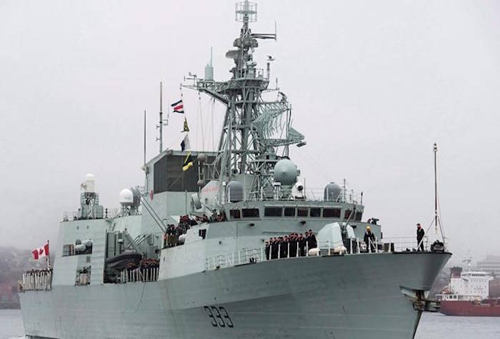 HMCS Toronto heads to the Arabian Sea as part of Operation Artemis, in Halifax on Monday, Jan.14, 2013. A Royal Canadian Navy ship taking part in NATO exercises off the United Kingdom was forced to head into port in Belfast after experiencing a loss of power at sea. THE CANADIAN PRESS/Andrew Vaughan