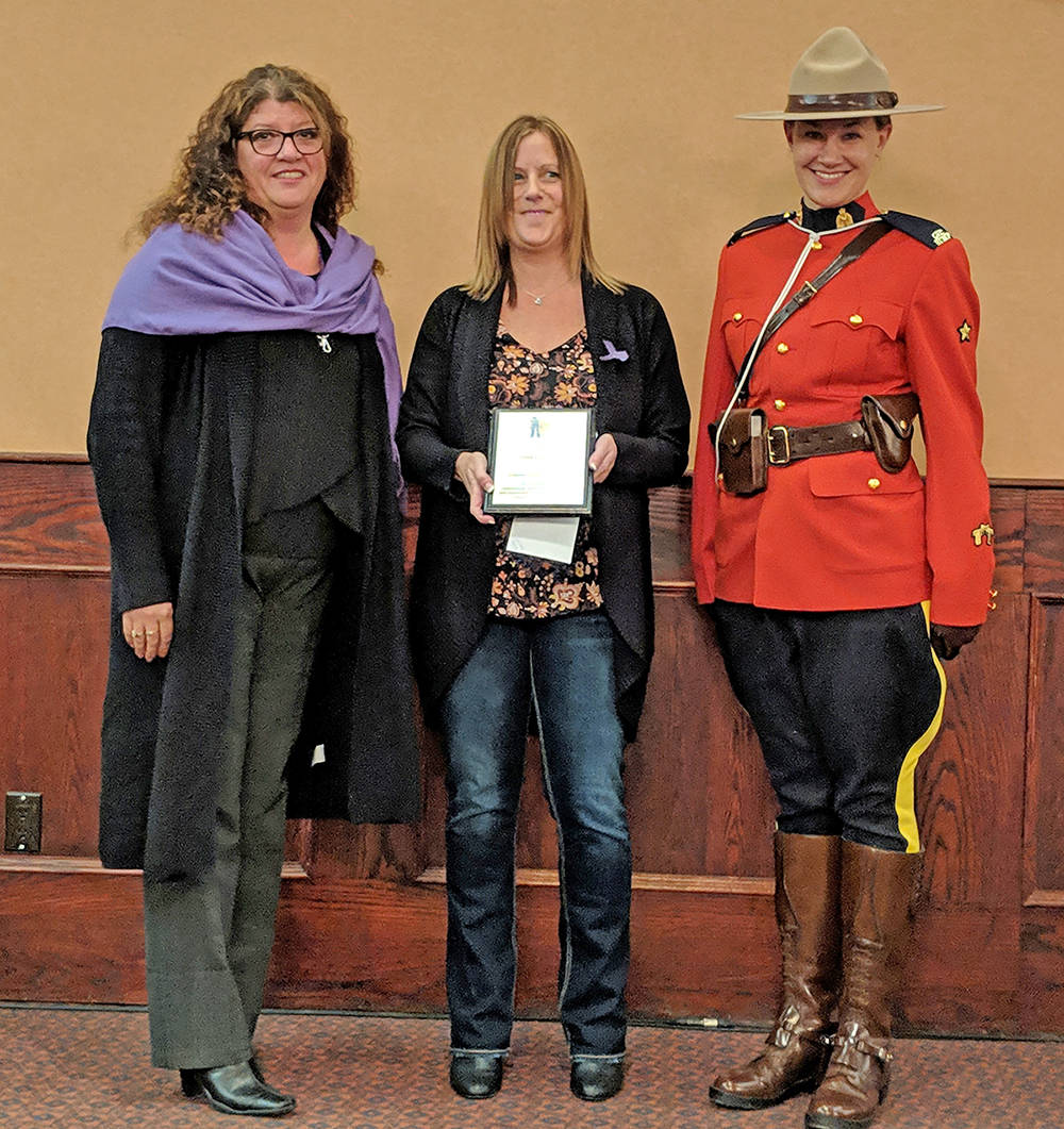 Tosha Duncan of the Central Alberta Women’s Emergency Shelter, was the recipient of the Lifetime Achievement Award at the Central Alberta’s Domestic Violence Front Line Service Providers’ Awards earlier this week. photo submitted