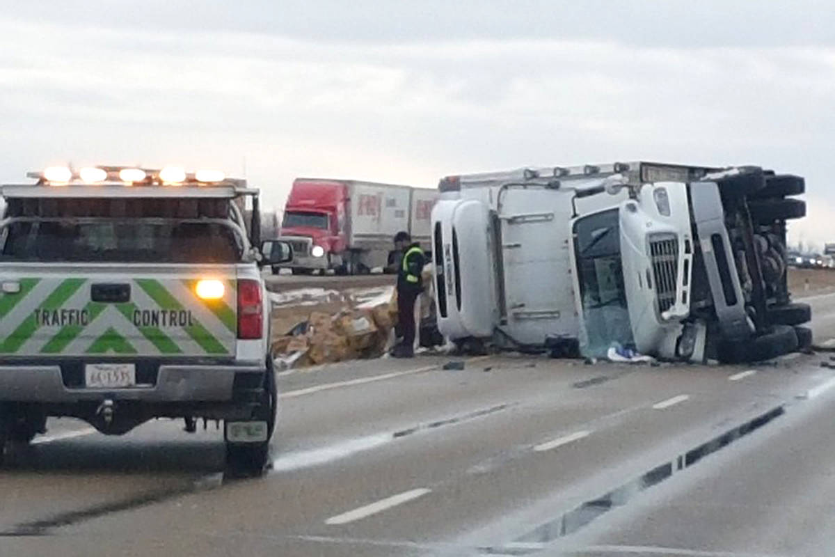 A collision in the southbound lanes on QE2 near Millet and Leduc slowed highway traffic for some hours while crews investigated and cleared the scene. Photo Miriam Kaye/Twitter