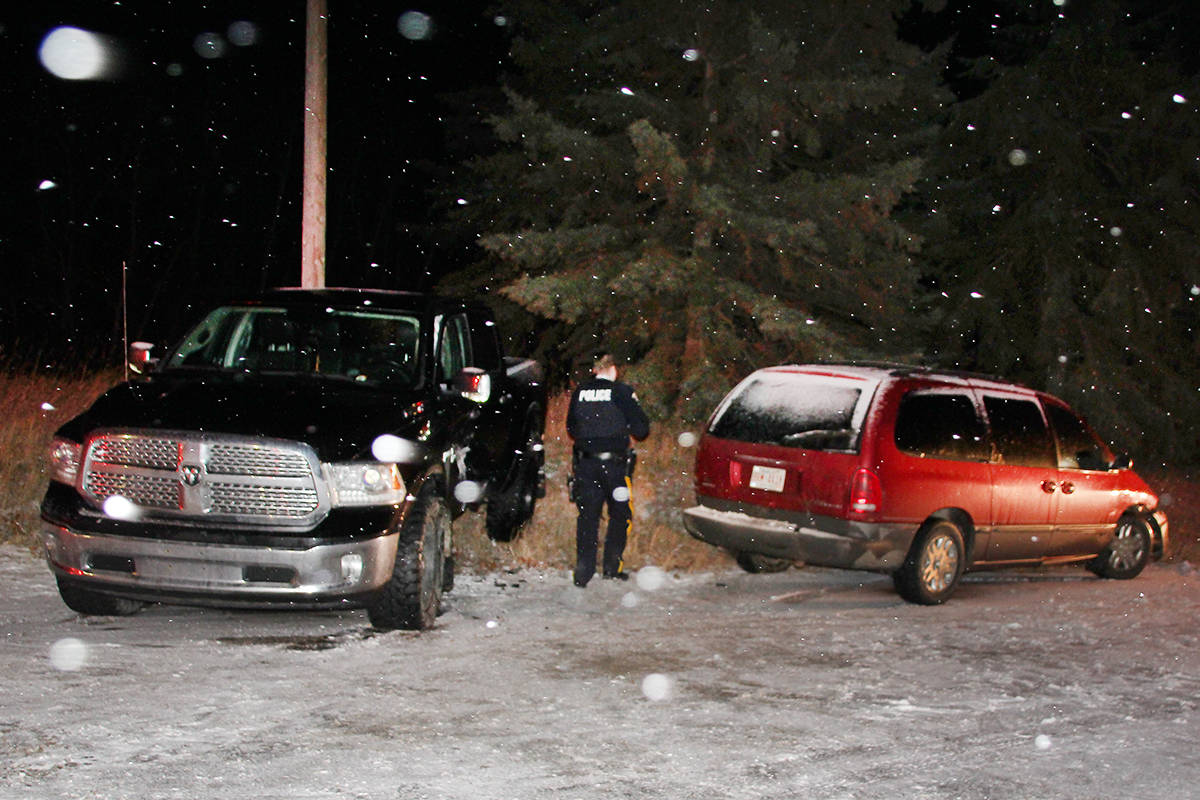 Ponoka RCMP charged a man after allegedly fleeing the scene of a collision Nov. 10 wearing only a sheet. Police say the man was charged with impaired driving and was found about 50 feet from the collision in the trees naked except for the sheet. Photo submitted
