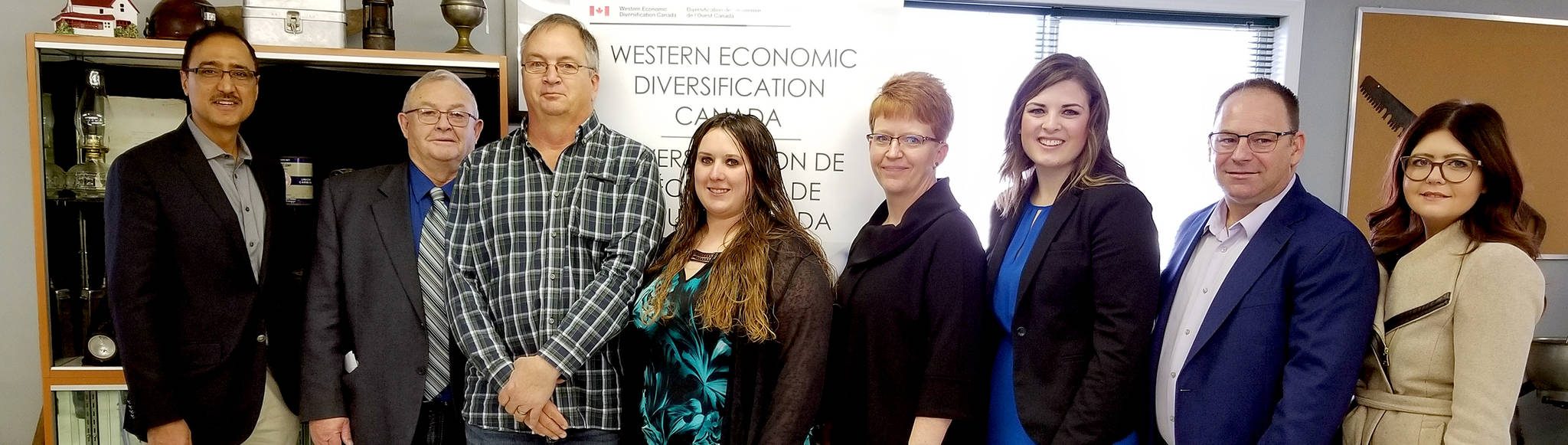 Nautral Resources Minister Amarjeet Sohi, BREOC Chairman George Glazier, BREOC committee member Ron Checkel, Carol Thomson (BREOC), BREOC Transition Center Coordinators Stacey Green, Kara Spady, Wayne Robert of Urban Systems and Samantha Myroniuk. (Contributed photo)