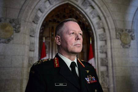 Chief of Defence Staff Jonathan Vance takes part in a press conference in the foyer of the House of Commons on Parliament Hill in Ottawa March 19, 2018. (Sean Kilpatrick/The Canadian Press)