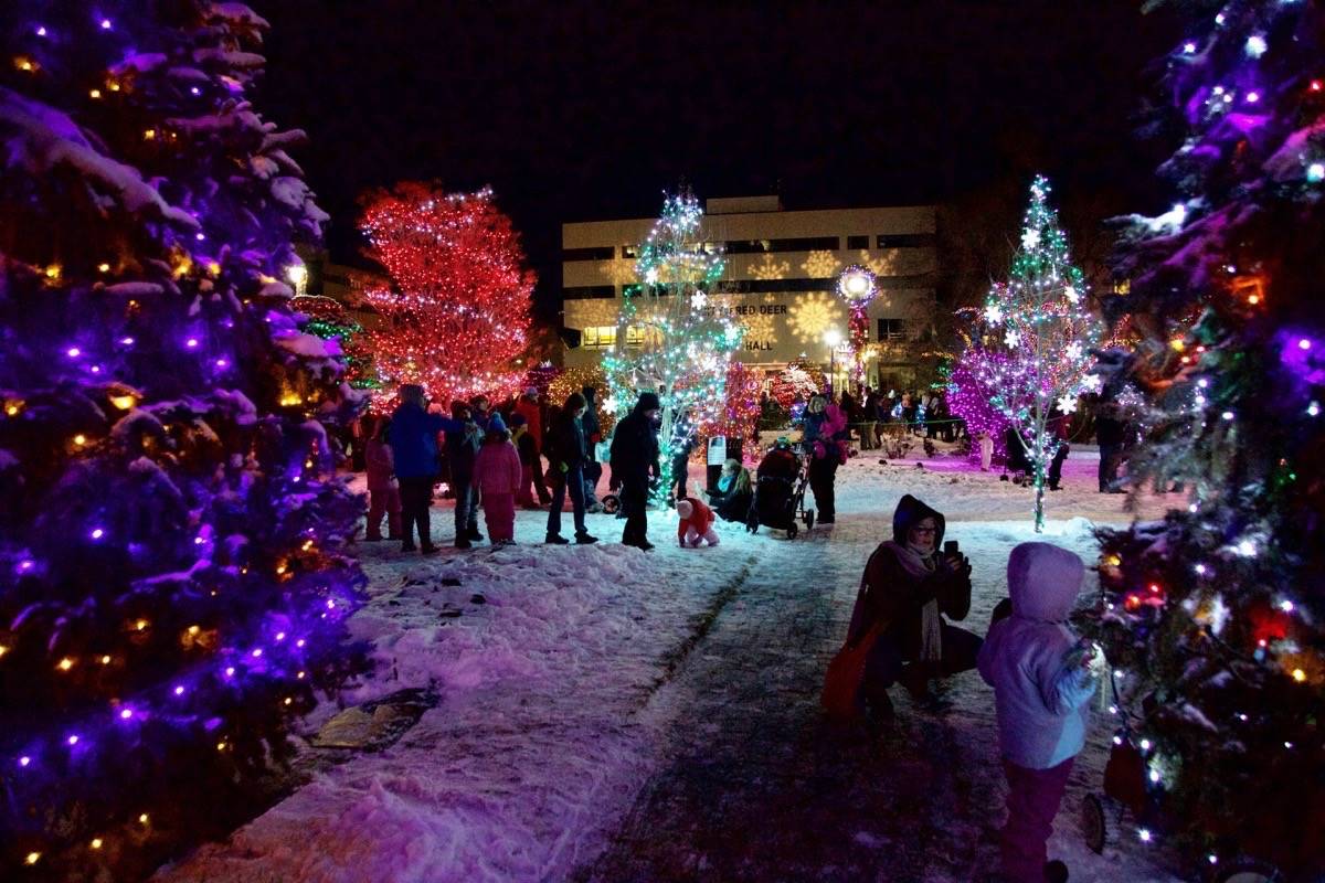 Hundreds of Red Deerians came out to watch the lighting of City Hall Park Saturday. Robin Grant/Red Deer Express