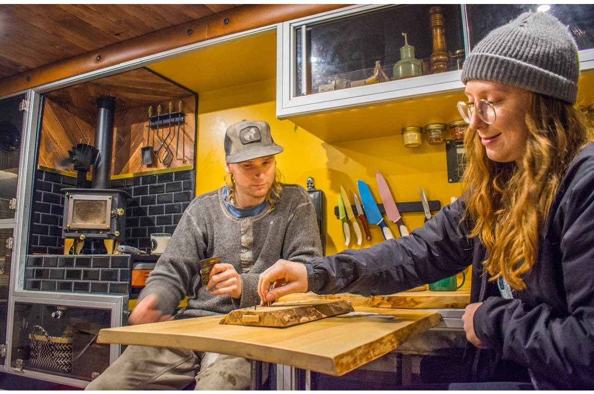 (Liam Harrap/Revelstoke Review)                                They couple love to play crib. Sometimes they have a game bet on who will make dinner for the other. Miller made the cribbage board herself.
