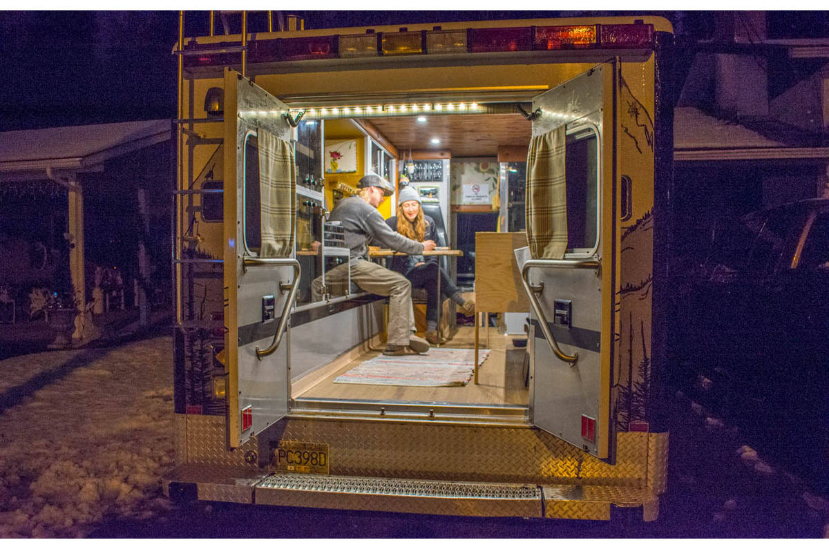 Bill Smyth and Logan Miller have converted a 1994 Ford E350 ambulance into their new home. They plan to travel North America in it (Liam Harrap/Revelstoke Review)