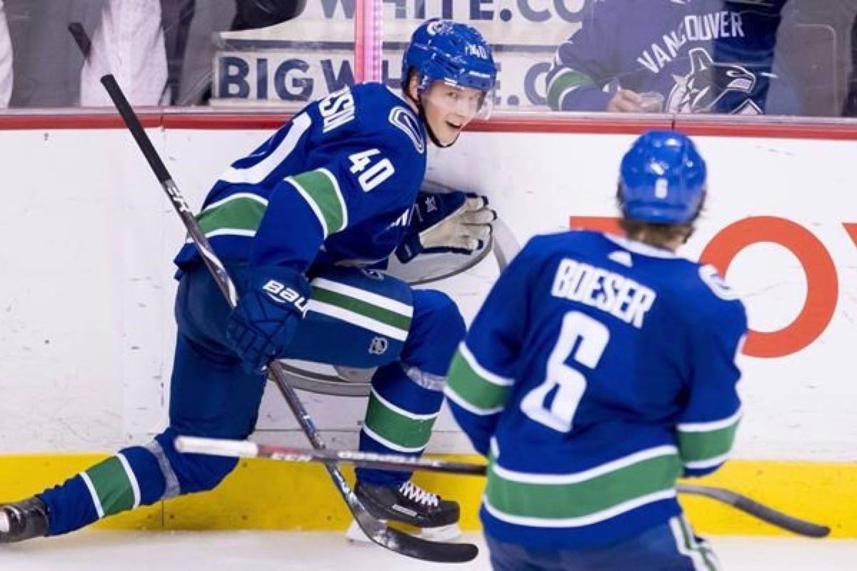 Elias Pettersson has drawn awe from around the NHL with his stunning goals and mind-bending moves over the past two months, but those who’ve played alongside him say there’s likely more to come. Pettersson (40) celebrates his goal with teammate Vancouver Canucks right wing Brock Boeser (6) against the Minnesota Wild during third period NHL hockey action in Vancouver, Monday, Oct. 29, 2018. (Jonathan Hayward/The Canadian Press)