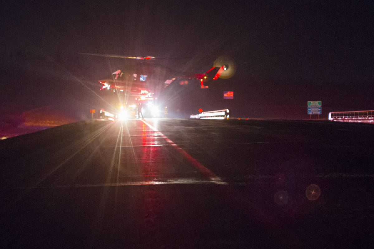 STARS Air Ambulance was called to the scene of a single vehicle collision just after midnight on Thursday on the QE2 south of Ponoka. The cause of the incident is not known, however, crews were on the scene for several hours.                                Photo by Jeffrey Heyden-Kaye