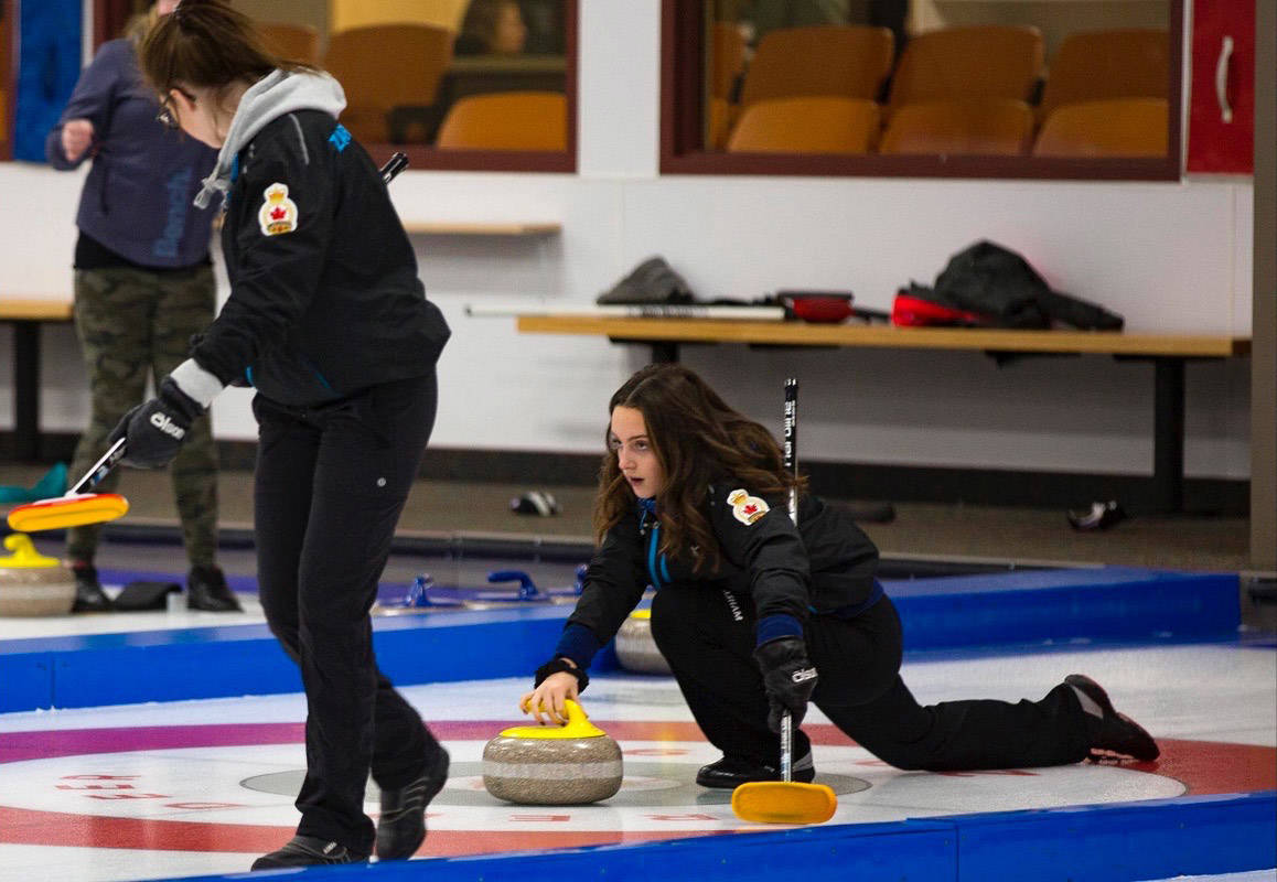 Claire Booth, 15, practiced on the ice last Wednesday during the Junior Curling Academy session at the Red Deer Curling Centre. She is skip for Team Booth. Robin Grant/Red Deer Express