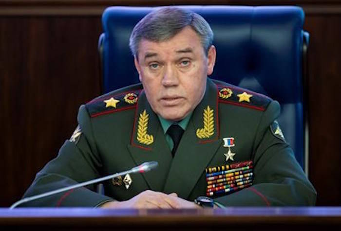 Deputy Chief of General Staff of Russia, Valery Gerasimov delivers his speech during a briefing in the Russian Defense Ministry’s headquarters in Moscow, Russia, Wednesday, Dec. 5, 2018. Gerasimov told a briefing of foreign military attaches on Wednesday that if the U.S. “were to destroy” the treaty “we will not leave it without a response.” (AP Photo/Alexander Zemlianichenko)